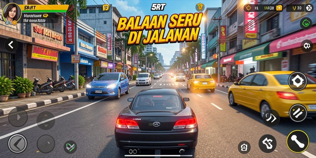 Screenshot gameplay 5RT menampilkan balapan seru di jalanan.
