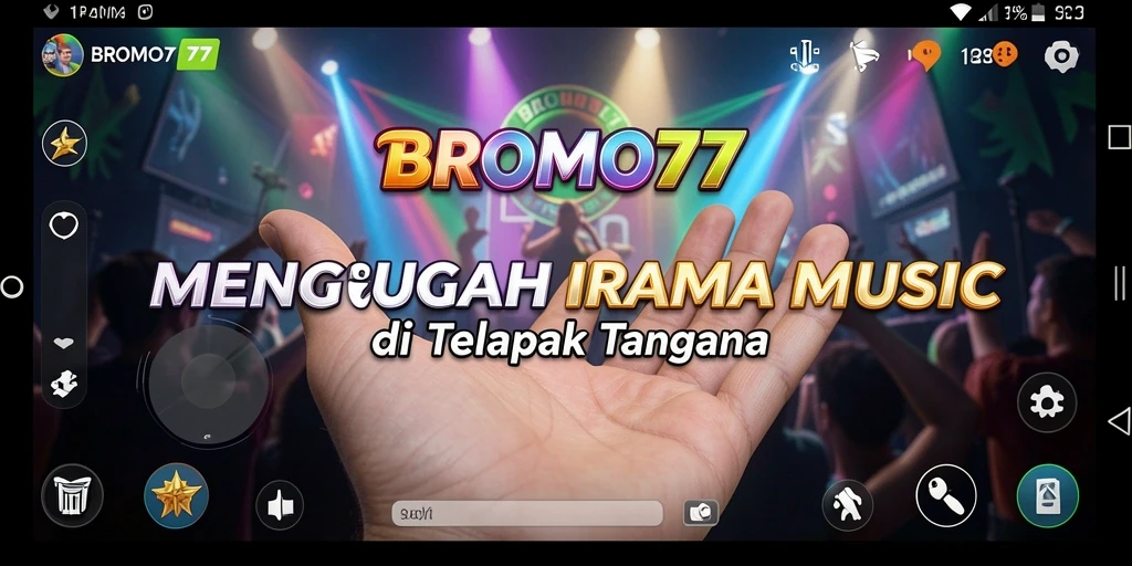Screenshot BROMO77 menampilkan gameplay seru dan interaktif dengan musik.