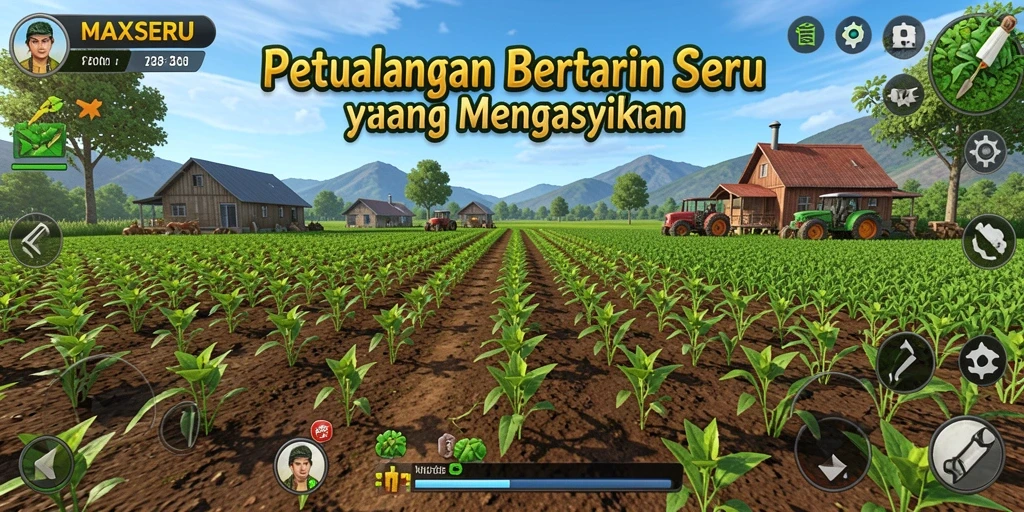 Tampilan gameplay MAXSERU dengan aktivitas bertani yang seru.