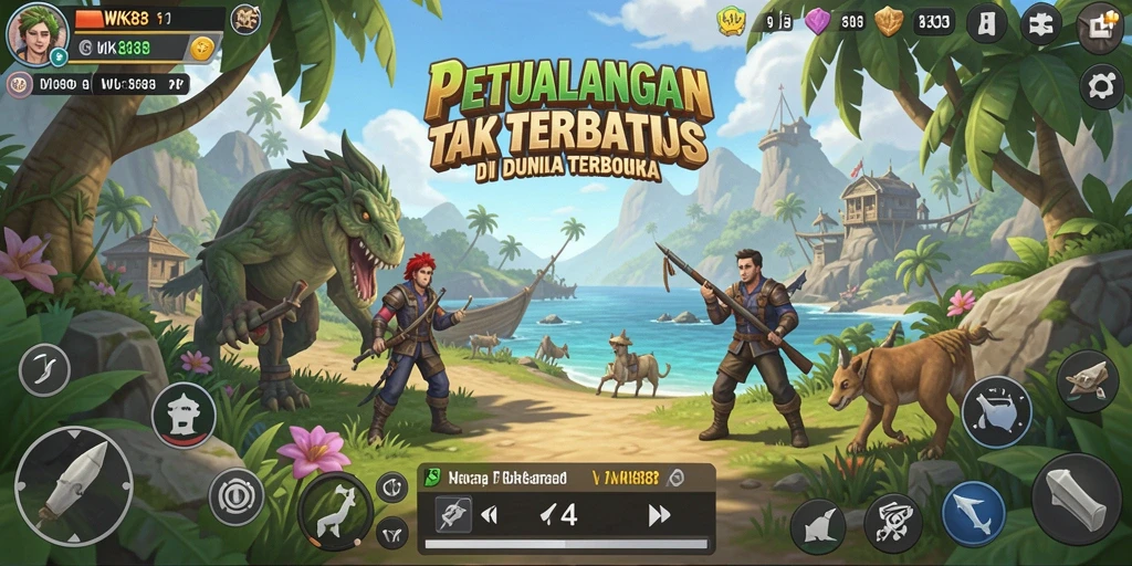 Tampilan layar game WK888 dengan petualangan seru di dunia terbuka.